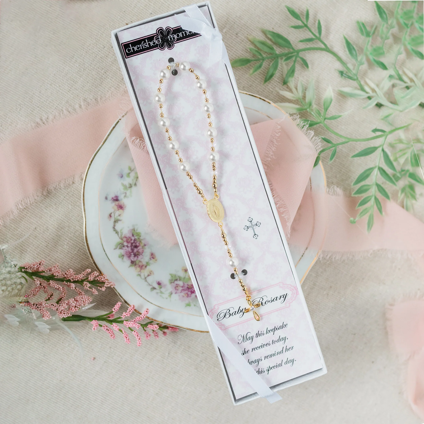 White Rosary - 14K Gold