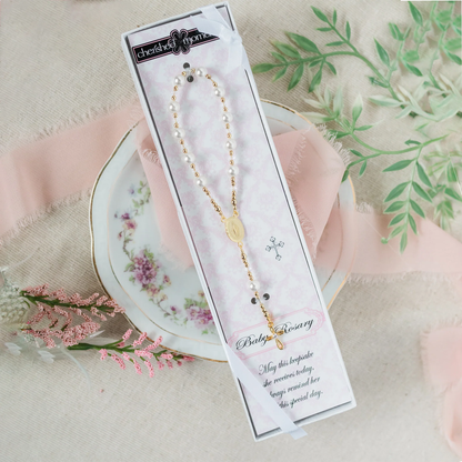 White Rosary - 14K Gold