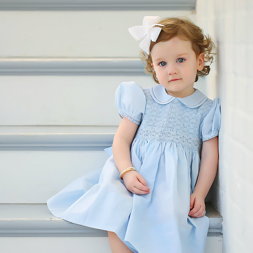 Collared Smocked Dress - Blue