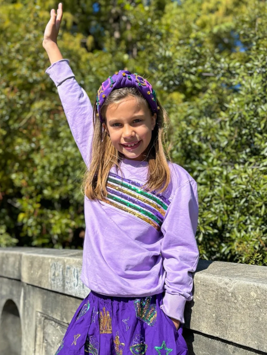 Sequin Stripe L/S French Terry Top