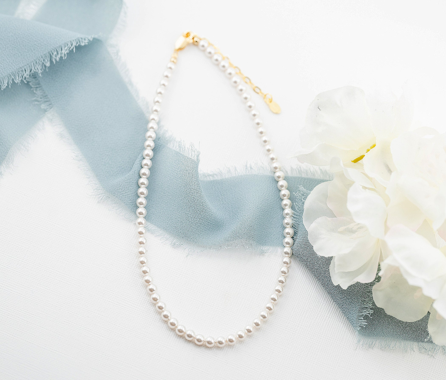 White Pearl Necklace - Silver