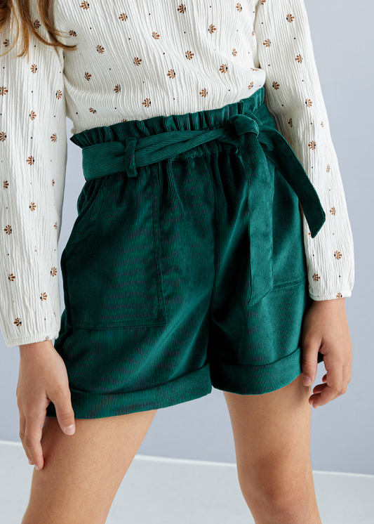 Corduroy Belted Shorts - 7214