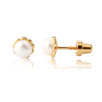 White Pearl Scalloped Edge Earrings