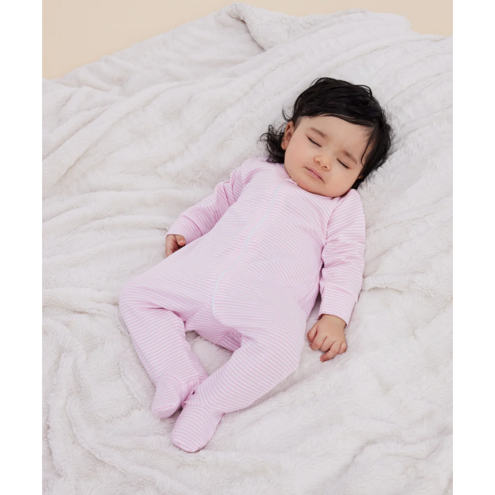 Simple Stripes Zip Footie - Pink