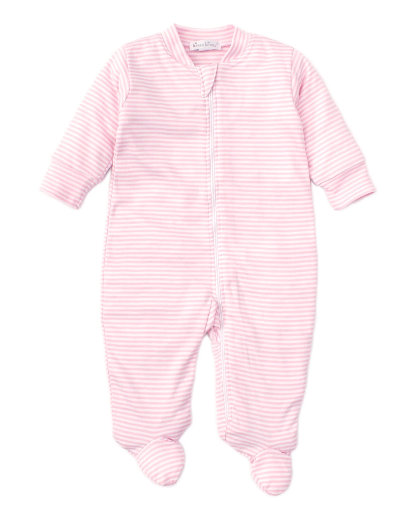Simple Stripes Zip Footie - Pink