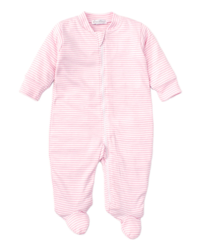 Simple Stripes Zip Footie - Pink