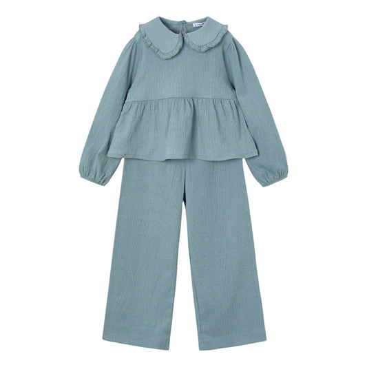 Collar Blouse & Pant Set - Sage