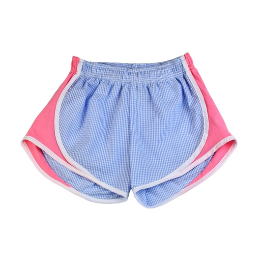 Blue Check Shorts - Pink Side