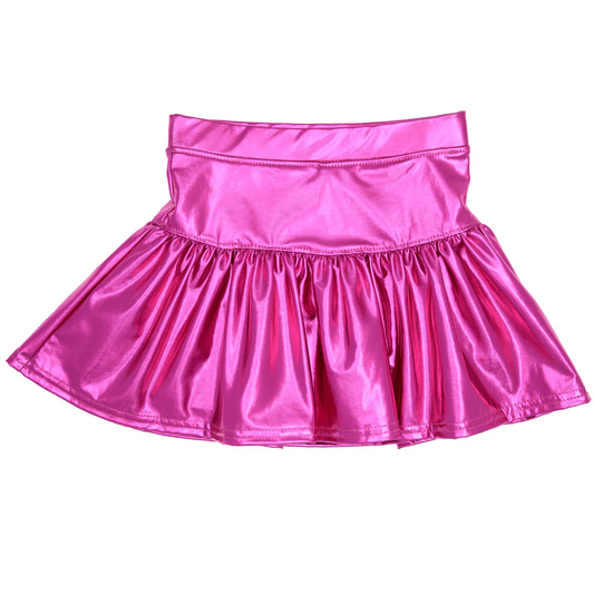 Metallic Gathered Skort - Hot Pink