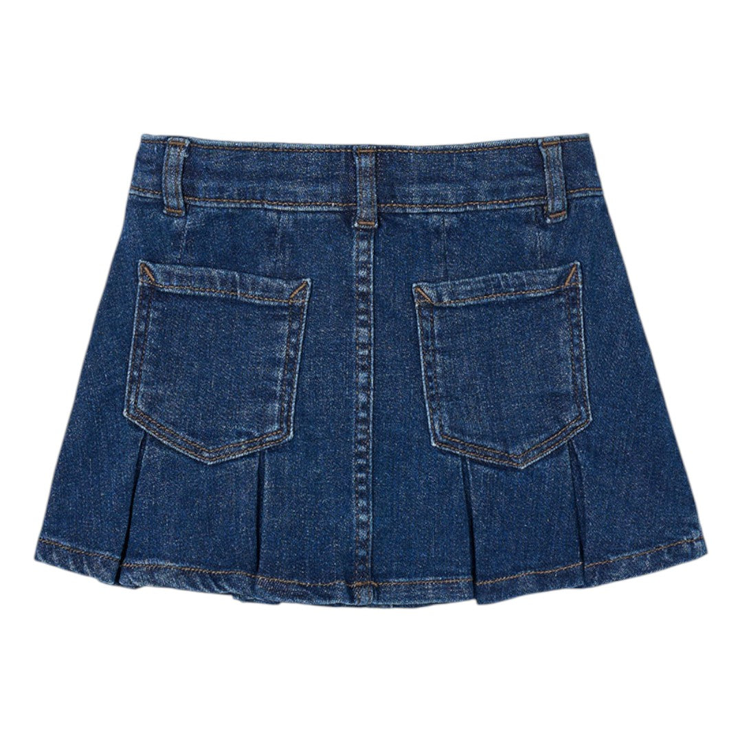 Pleated Denim Skirt - Dark Wash