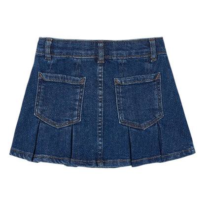 Pleated Denim Skirt - Dark Wash