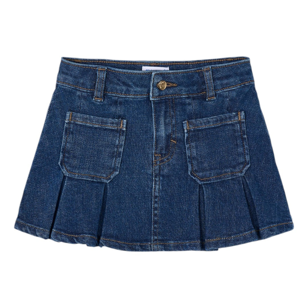 Pleated Denim Skirt - Dark Wash