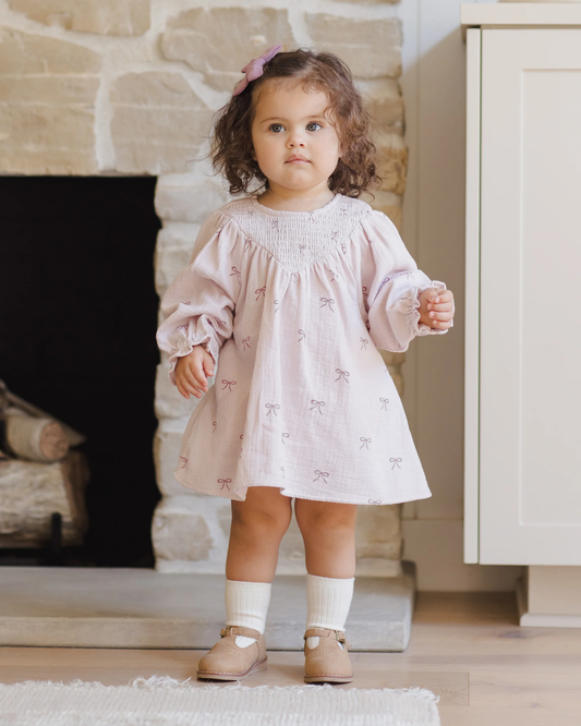 V Smocked Dress - Bows