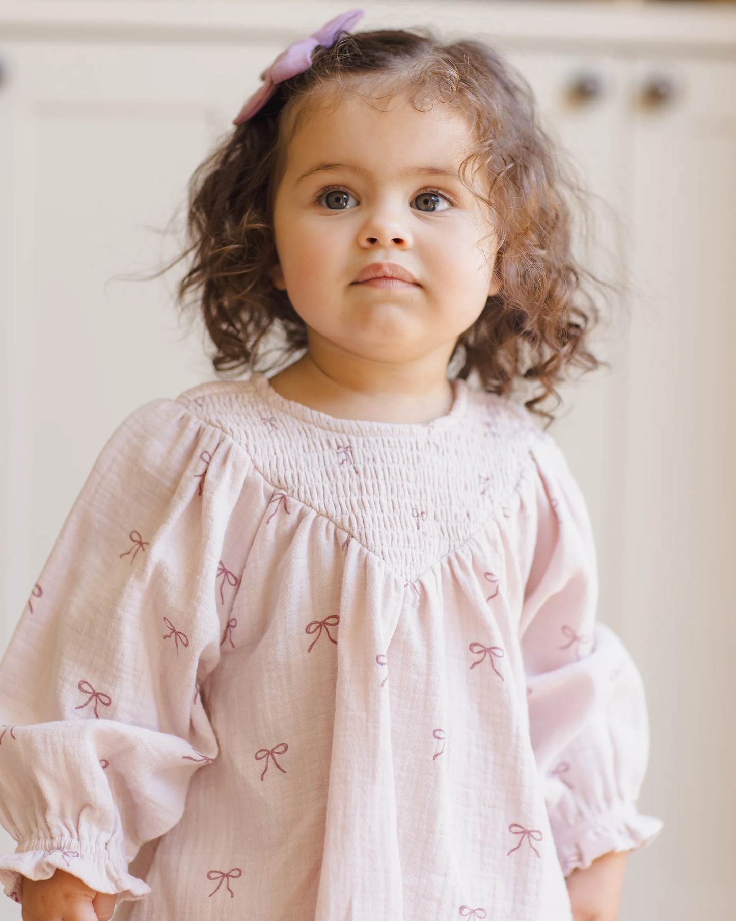 V Smocked Dress - Bows