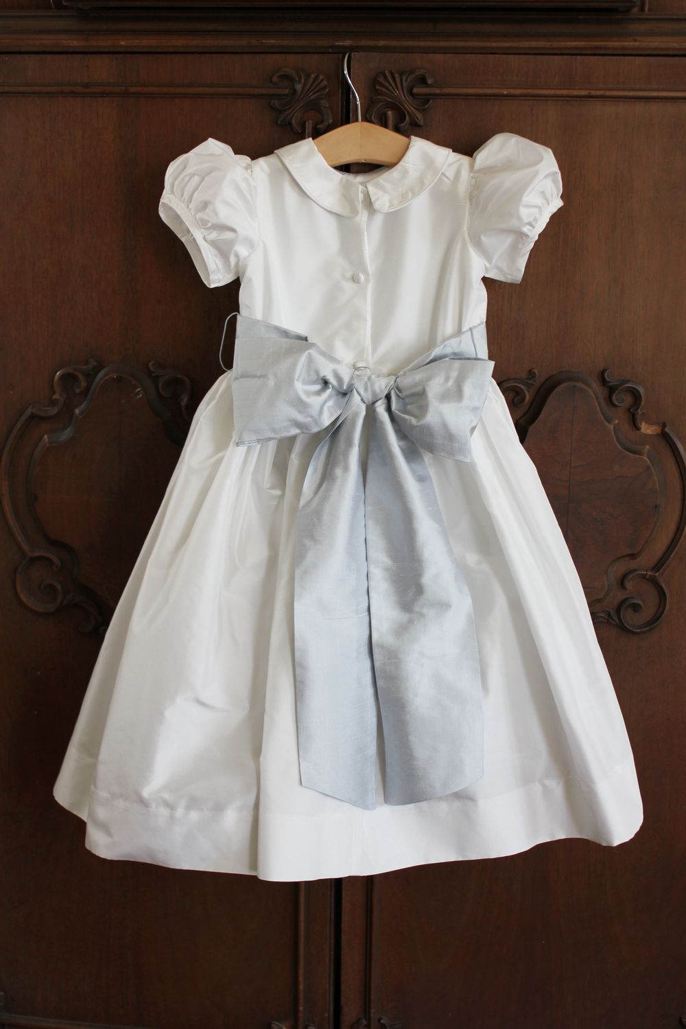 Peter Pan Collar Faux Silk Dress w Sash - 4991
