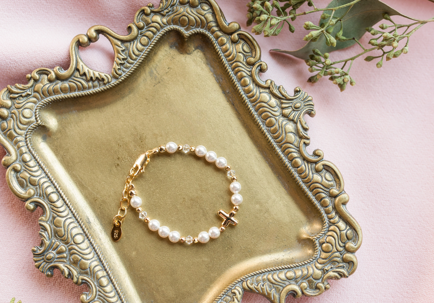 Pearl Cross Bracelet - 14K Gold