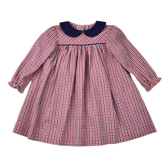 Red & Navy Long Sleeve Dress