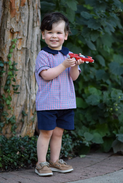 Red & Navy Pleated Short Set