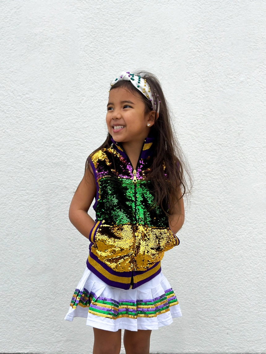 Sequin Mardi Gras Skort - White