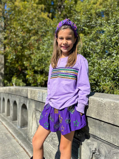 Sequin Stripe L/S French Terry Top