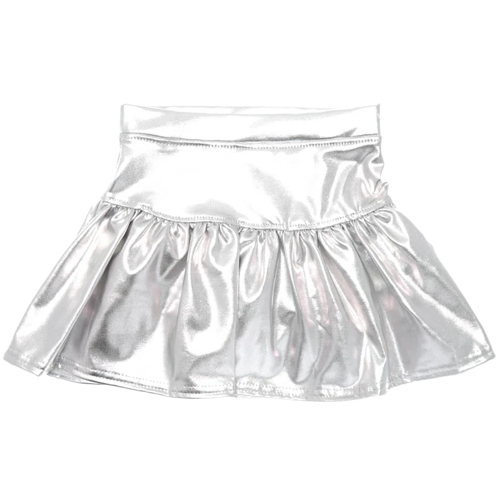 Metallic Gathered Skort - Silver
