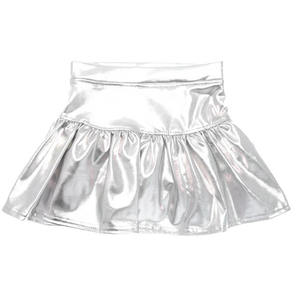 Metallic Gathered Skort - Silver