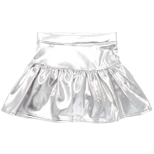 Metallic Gathered Skort - Silver