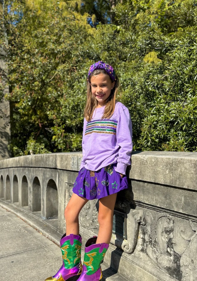 Sequin Stripe L/S French Terry Top