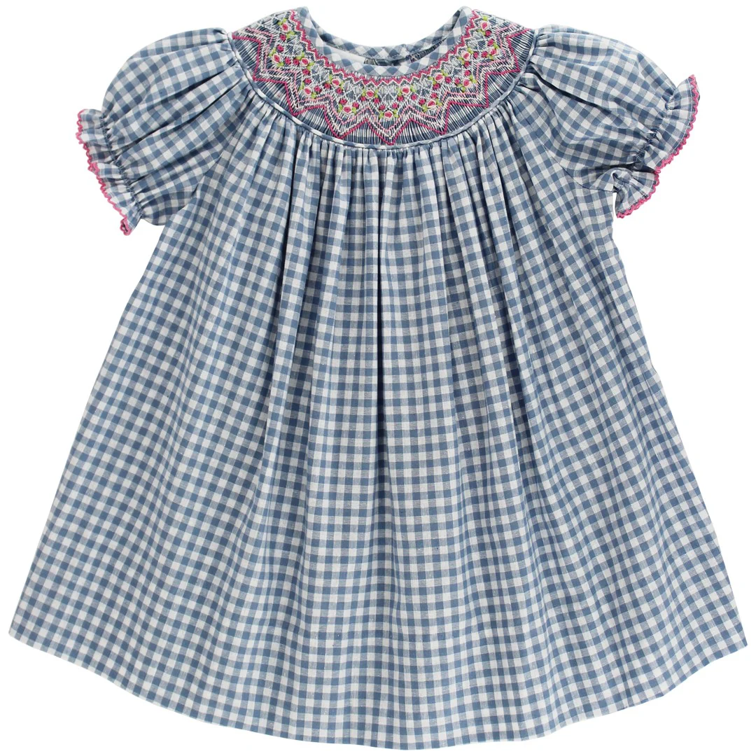 Denim Gingham W/ Pink Geo Bishop