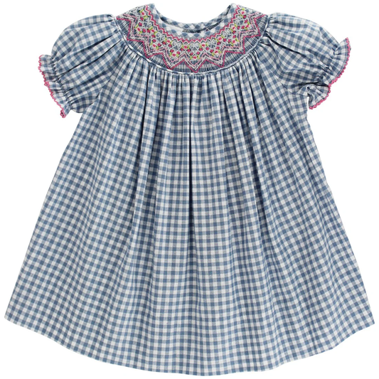 Denim Gingham W/ Pink Geo Bishop