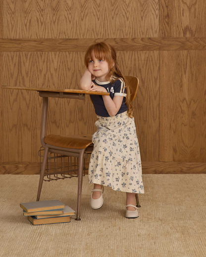 Ruffle Tiered Skirt - Blue Floral