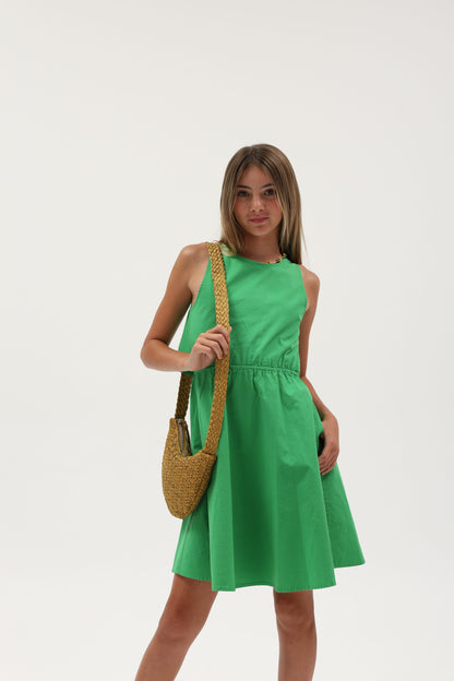 Poplin Peek-A-Boo Tie Back Dress