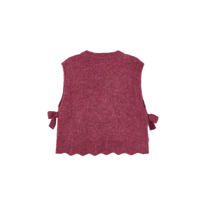 Knit Side Bows Vest - Cherry