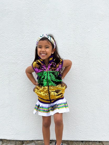 Sequin Mardi Gras Skort - White