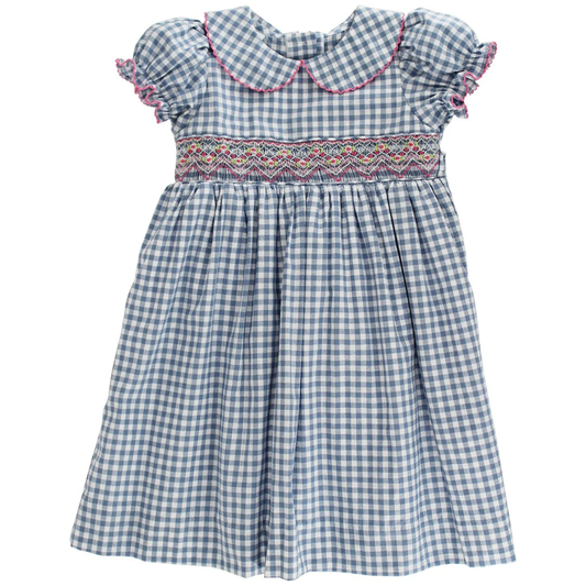 Denim Gingham W/ Pink Geo Dress