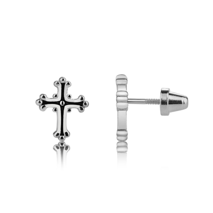 Scrolled Cross Earrings - Silver