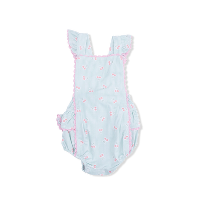 Ric Rac Ruffle Sunsuit - Tiny Cherry Stripe