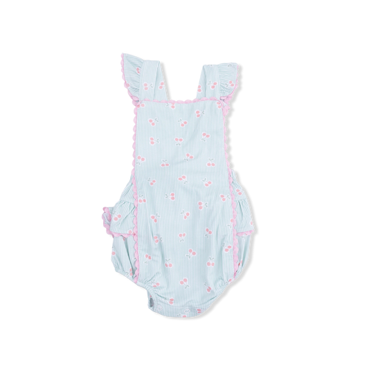 Ric Rac Ruffle Sunsuit - Tiny Cherry Stripe