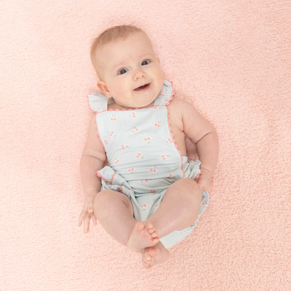 Ric Rac Ruffle Sunsuit - Tiny Cherry Stripe