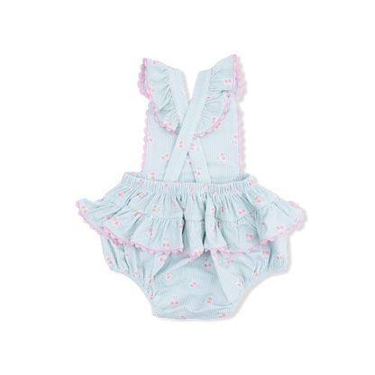 Ric Rac Ruffle Sunsuit - Tiny Cherry Stripe