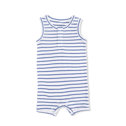 Henley Shortie Romper - Navy Stripe