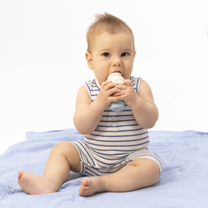 Henley Shortie Romper - Navy Stripe
