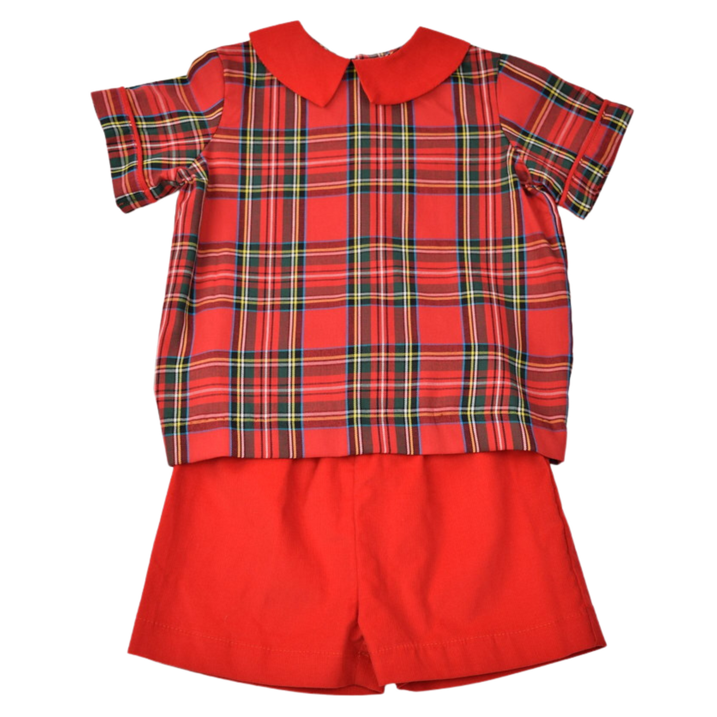 Red Plaid Corduroy Short Set