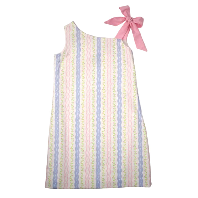 One Shoulder Bow Dress - Stripe Floral