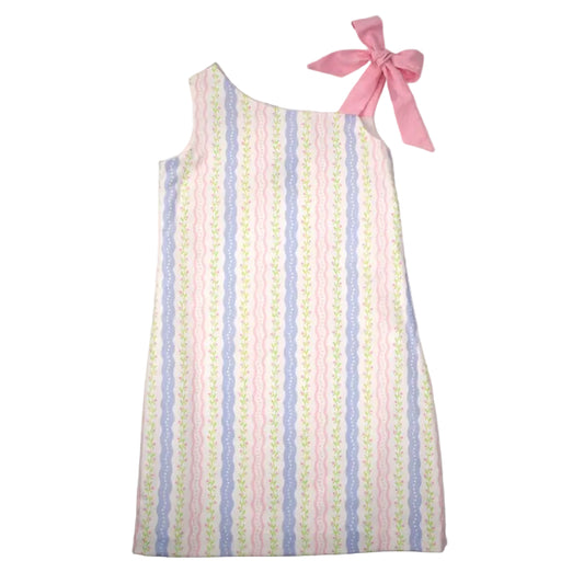 One Shoulder Bow Dress - Stripe Floral
