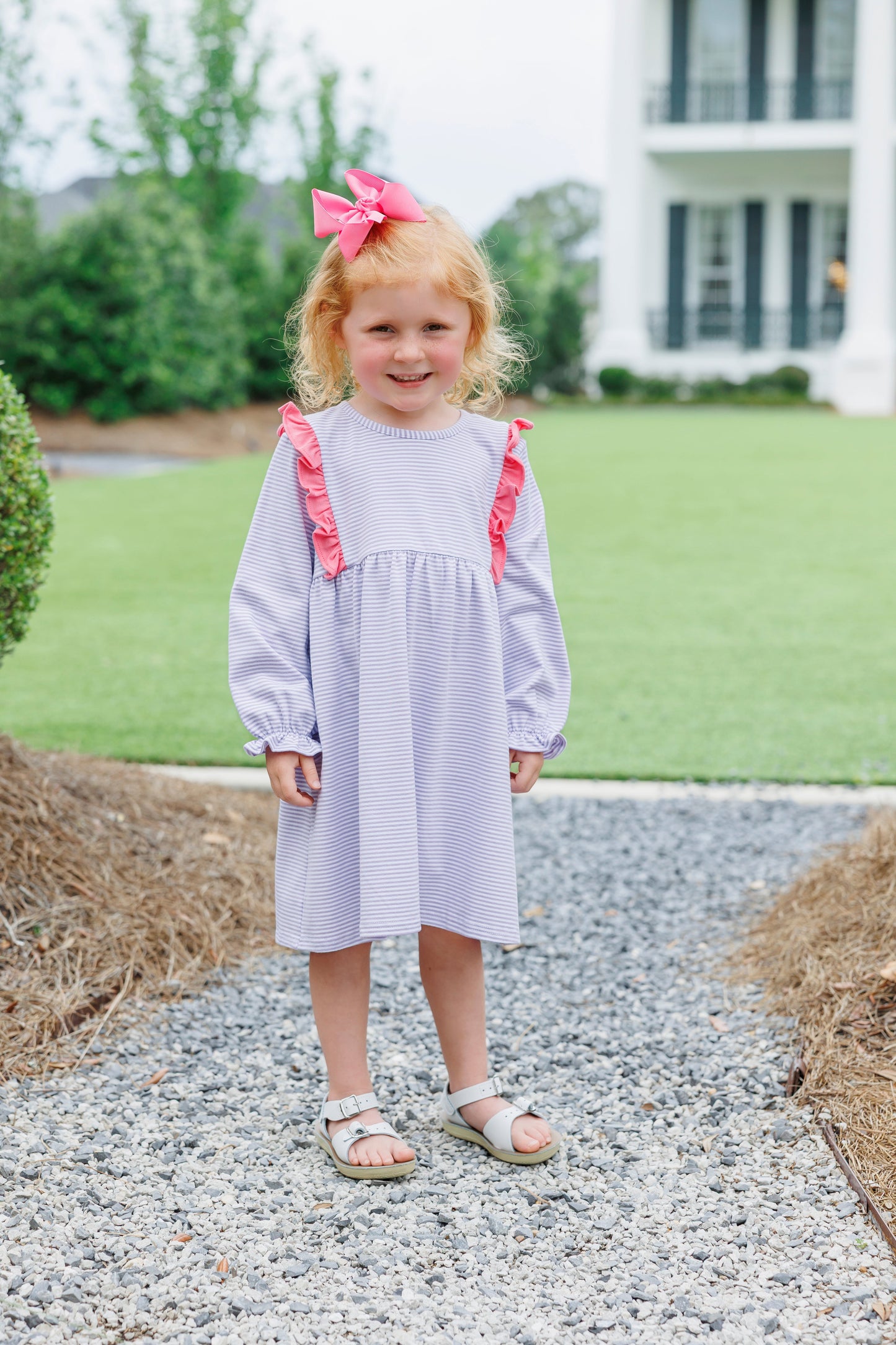 Olivia Dress - Lav. Stripe/Pink