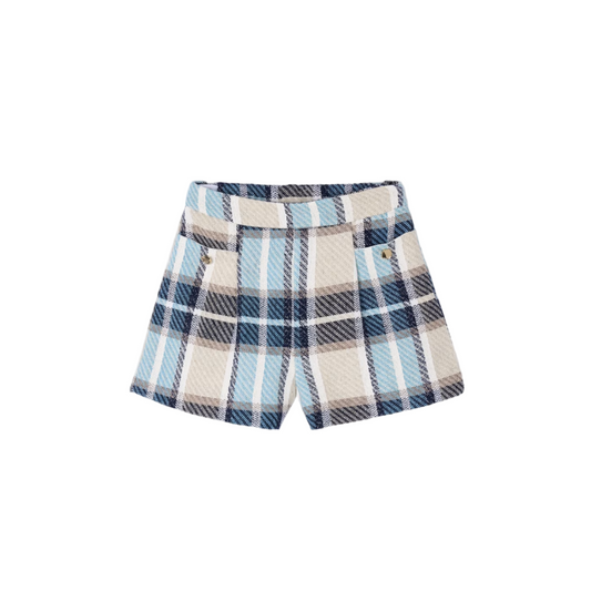 Plaid Pleat Shorts - Navy