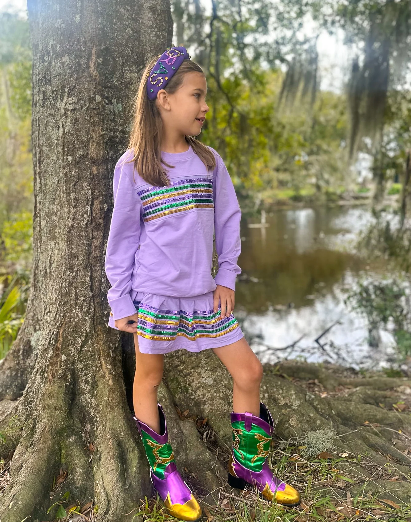 Sequin Mardi Gras Skort - Lavender