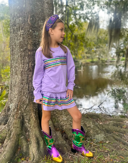 Sequin Mardi Gras Skort - Lavender