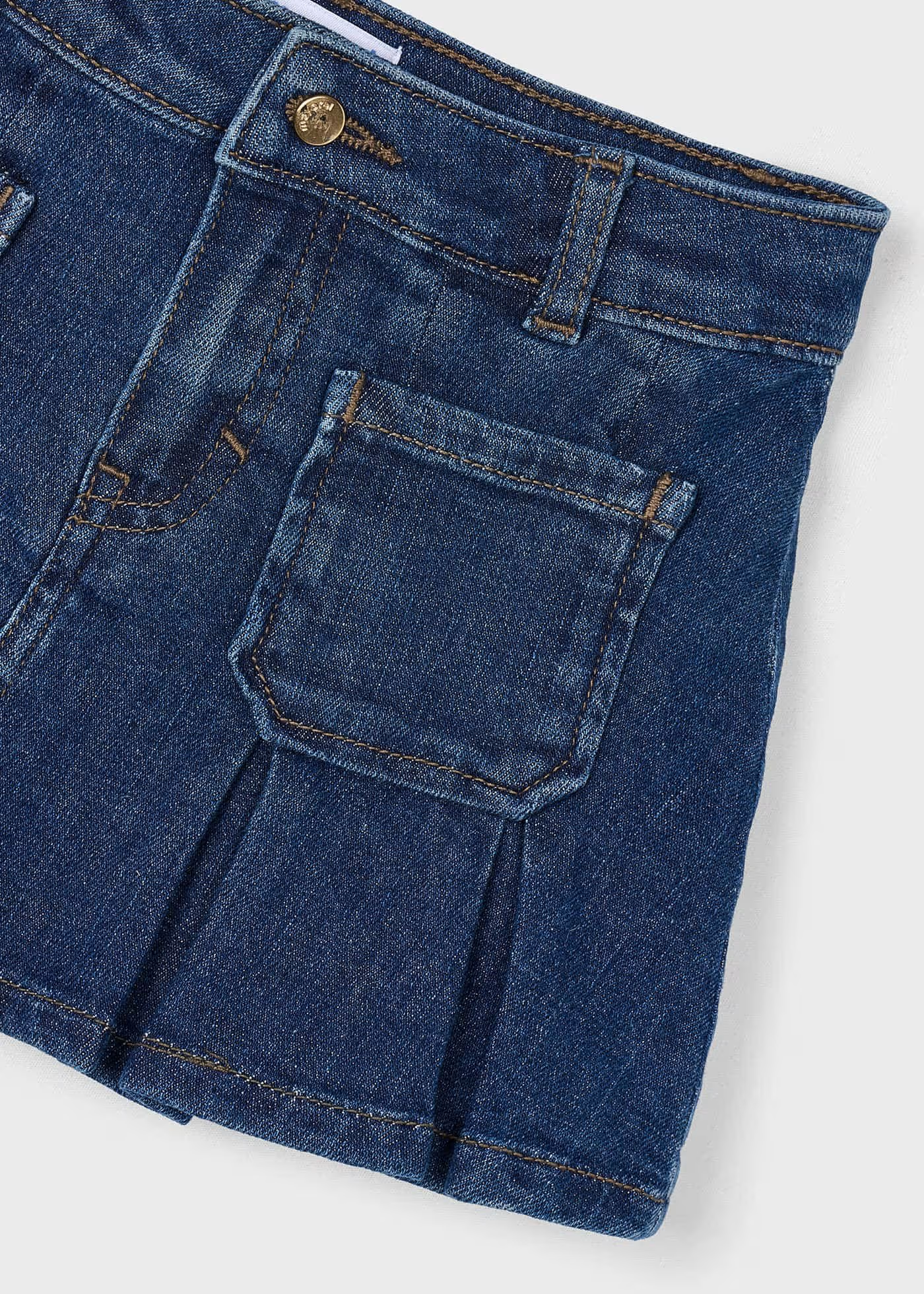 Pleated Denim Skirt - Dark Wash